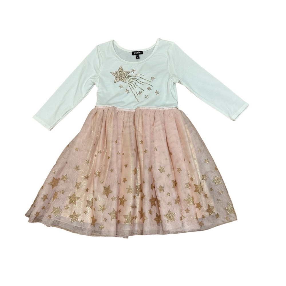 Zunie Girls Pink Gold Star Tulle Tutu Party Dress Size 6 Sparkle